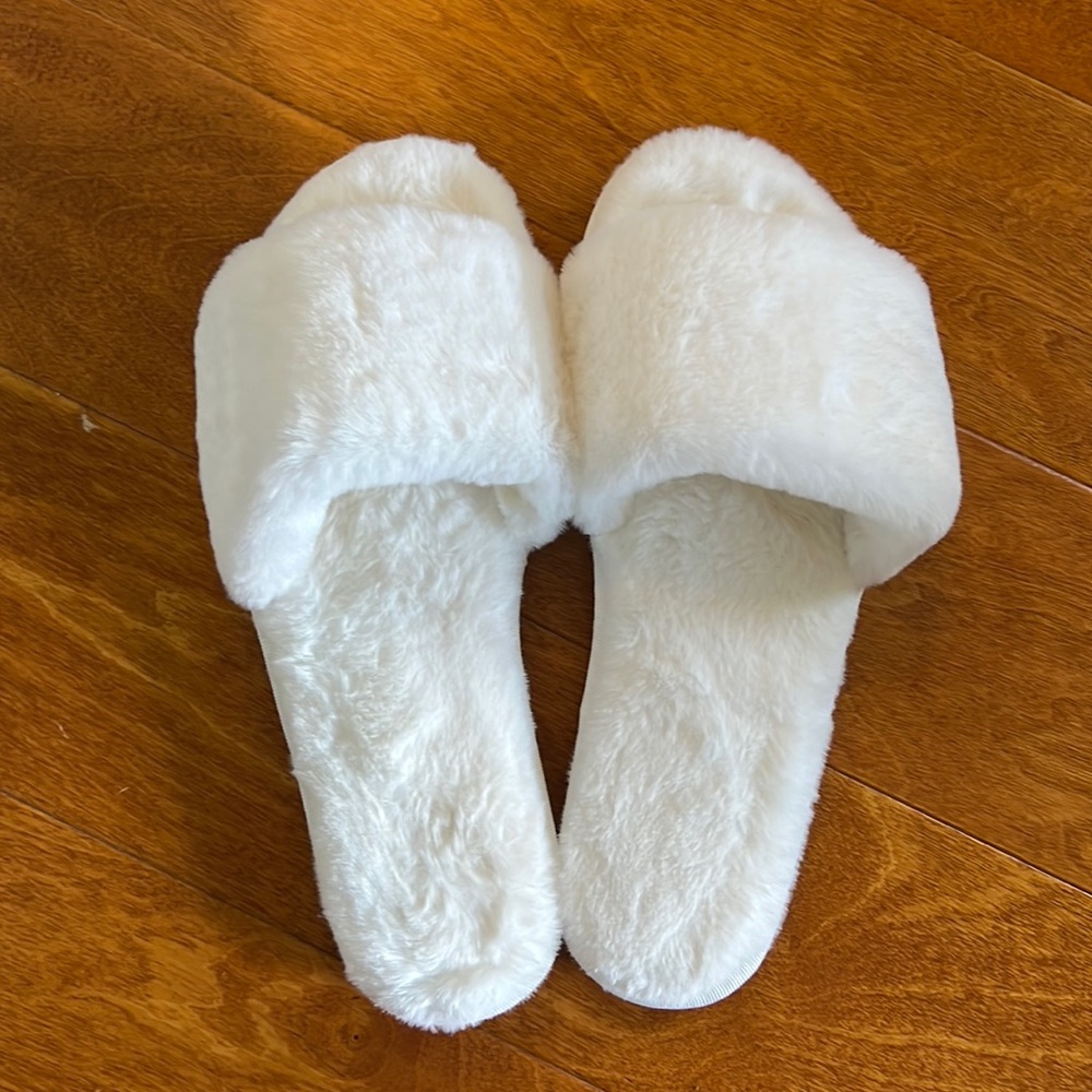 White fuzzy slippers
